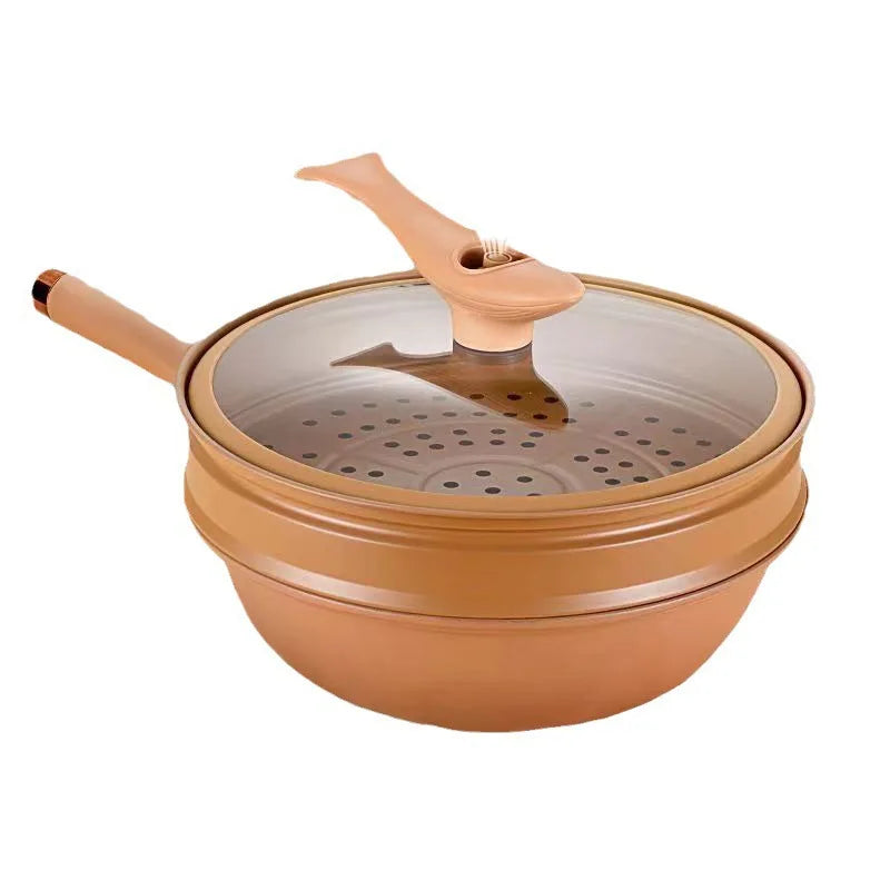 Versatile Nonstick Cooking Wok with Pressure-Sealed Lid