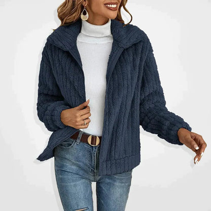 Soft Warm Long Cardigan for Women with Stand Collar and Pockets