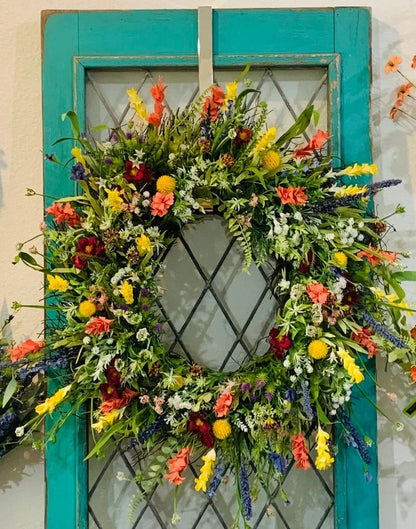 Silk Buttercup Wreath on Grapevine Base with Eucalyptus Greenery