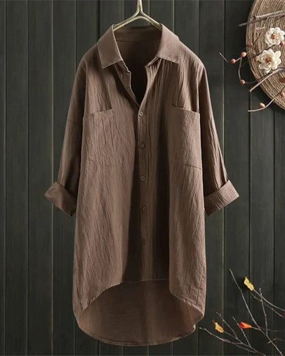 Plus Size Women's Casual Summer Shirt - Lightweight White Linen Blouse