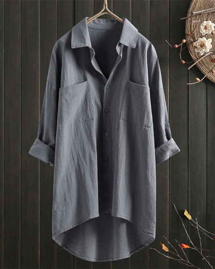Plus Size Women's Casual Summer Shirt - Lightweight White Linen Blouse