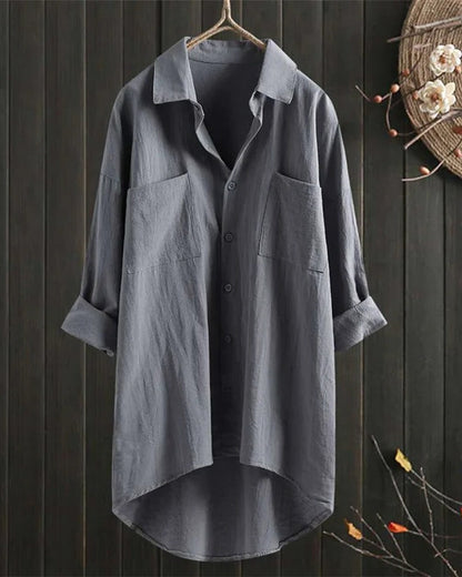 Plus Size Women's Casual Summer Shirt - Lightweight White Linen Blouse