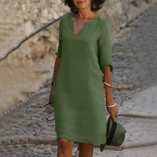 Relaxed Fit Cotton Blend Dress with 3/4 Sleeves for All-Day Comfort