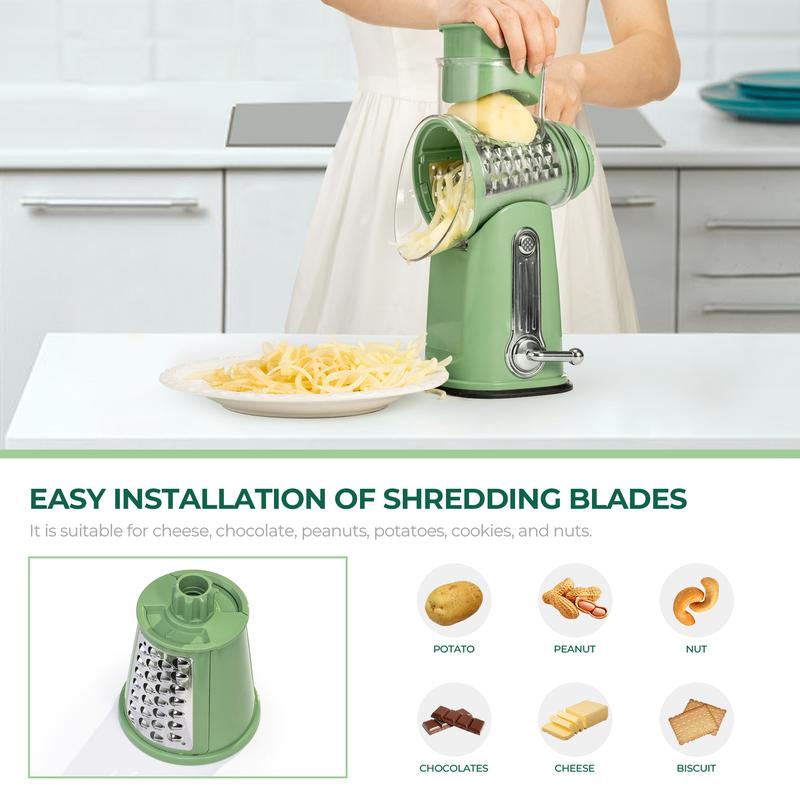 Versatile Kitchen Grater with 5 Easy-Swap Blades and Suction Base