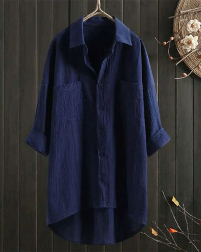Plus Size Women's Casual Summer Shirt - Lightweight White Linen Blouse