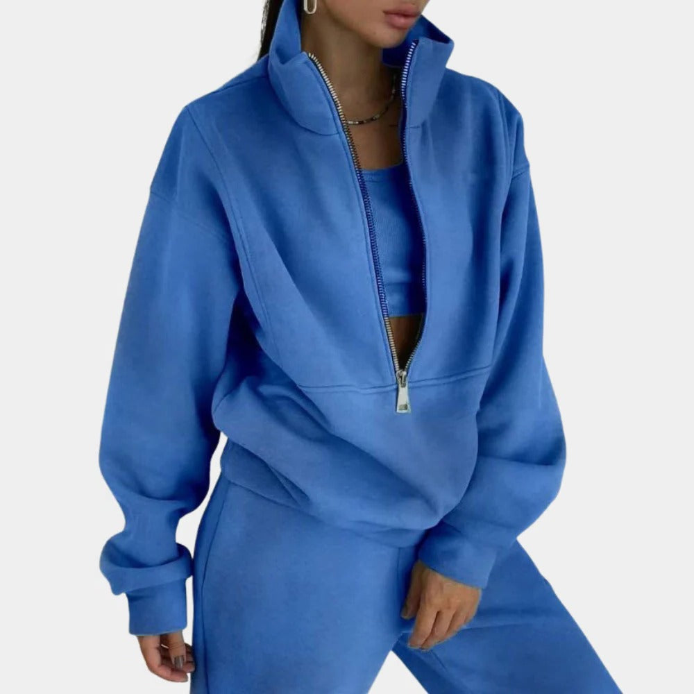 Soft Breathable Women's Loungewear Set - Half Zip Vest and Joggers