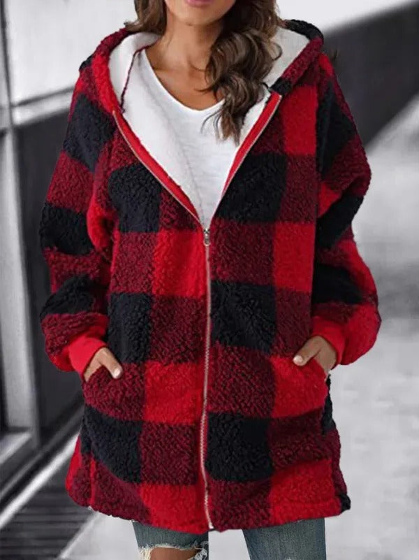 Plaid Oversized Hoodie for Women - Casual Fleece Jacket, S to 5XL