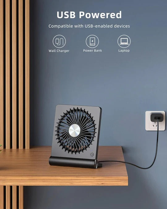 Compact Whisper-Quiet Desk Fan with USB Power and Custom Airflow