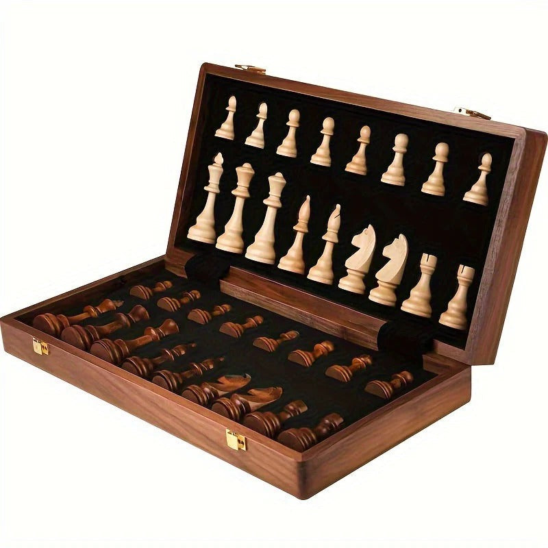 Classic Wooden Chess Set with 34 Intricately Crafted Pieces