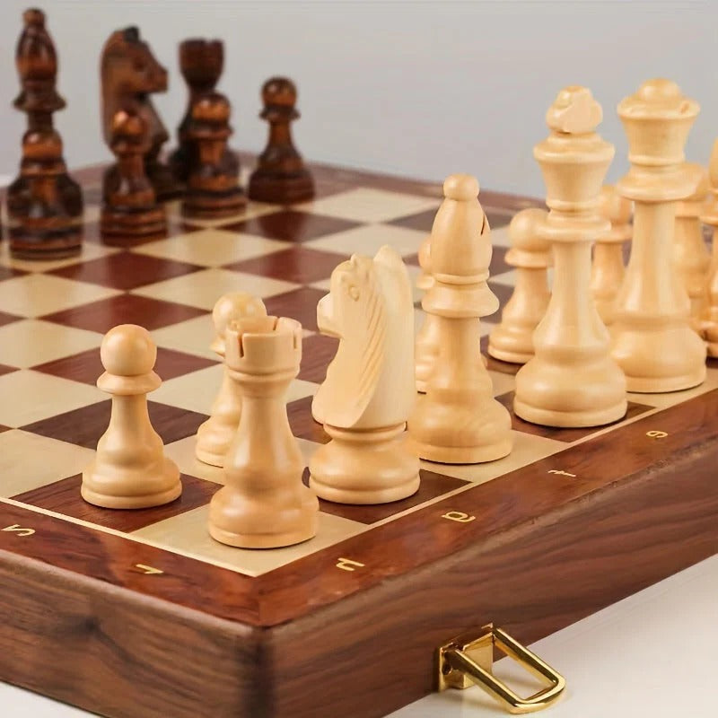 Classic Wooden Chess Set with 34 Intricately Crafted Pieces