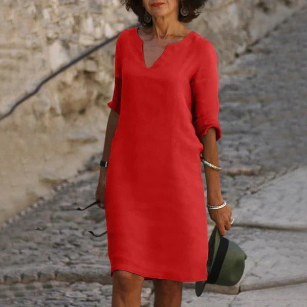 Relaxed Fit Cotton Blend Dress with 3/4 Sleeves for All-Day Comfort