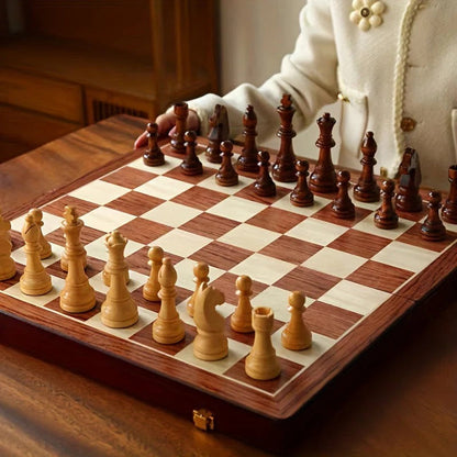 Classic Wooden Chess Set with 34 Intricately Crafted Pieces