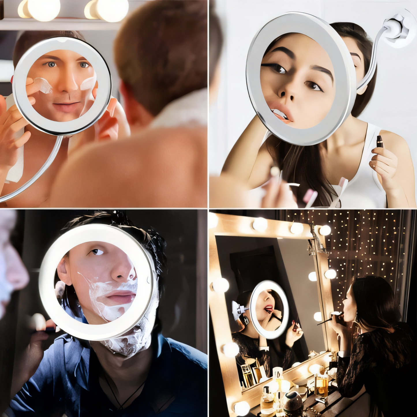 LED Ring Light Magnifying Mirror with 10x Zoom and Suction Cup