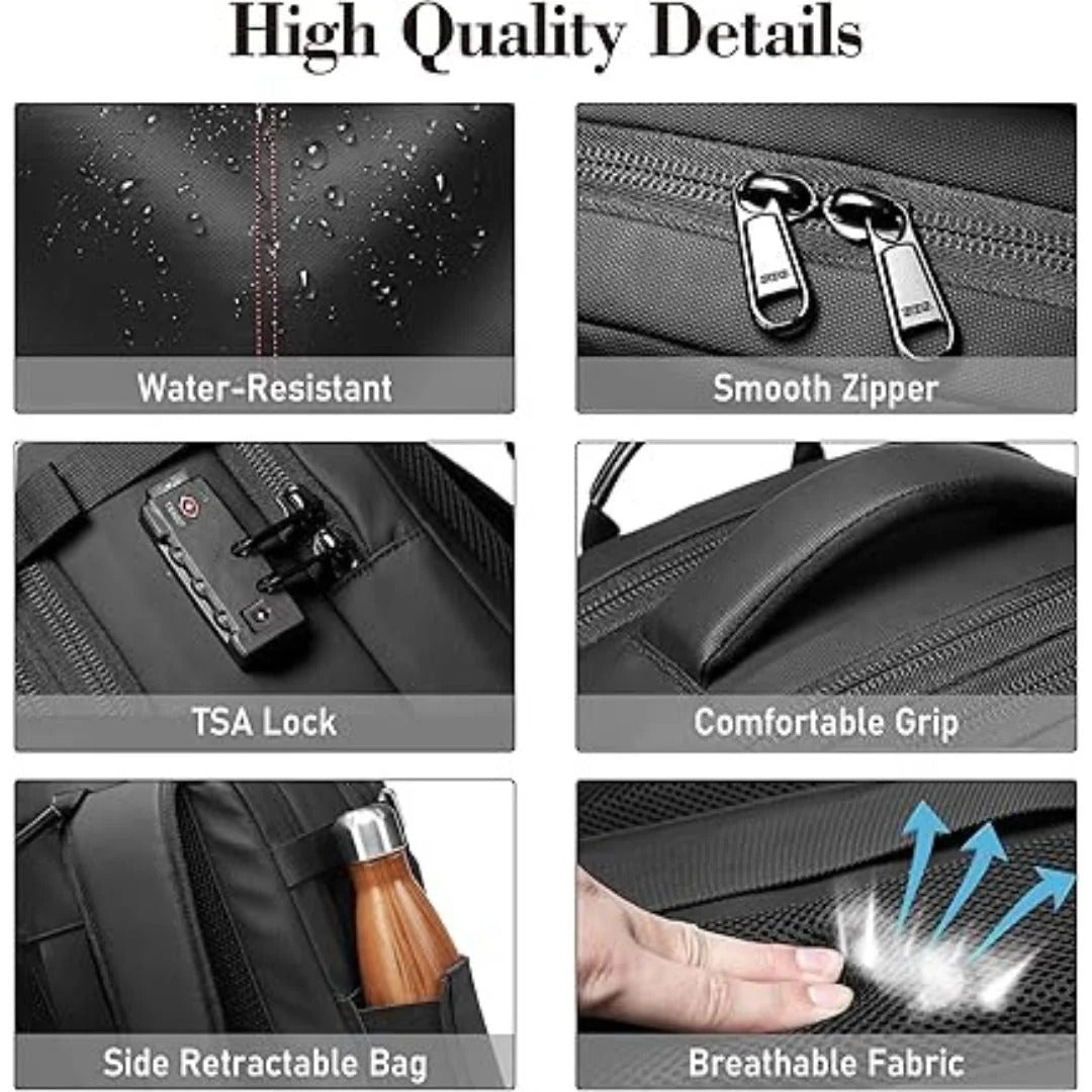 Expandable Travel Backpack with Compression, Wet/Dry Storage and Zipper