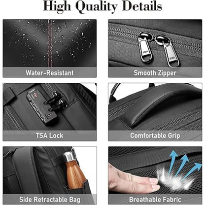 Expandable Travel Backpack with Compression, Wet/Dry Storage and Zipper