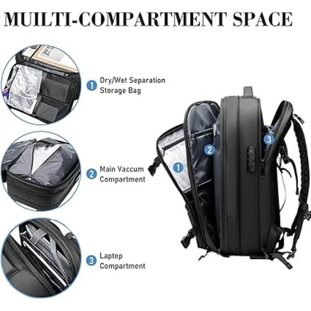 Expandable Travel Backpack with Compression, Wet/Dry Storage and Zipper
