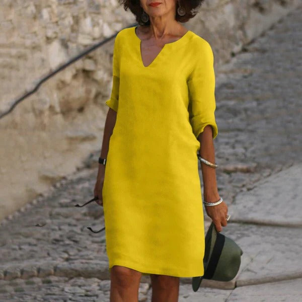 Relaxed Fit Cotton Blend Dress with 3/4 Sleeves for All-Day Comfort