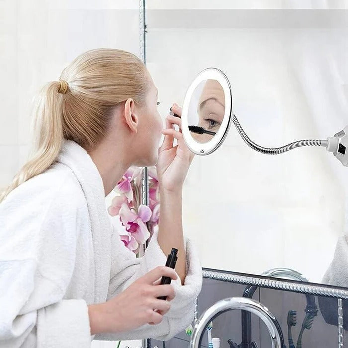 LED Ring Light Magnifying Mirror with 10x Zoom and Suction Cup