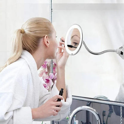 LED Ring Light Magnifying Mirror with 10x Zoom and Suction Cup