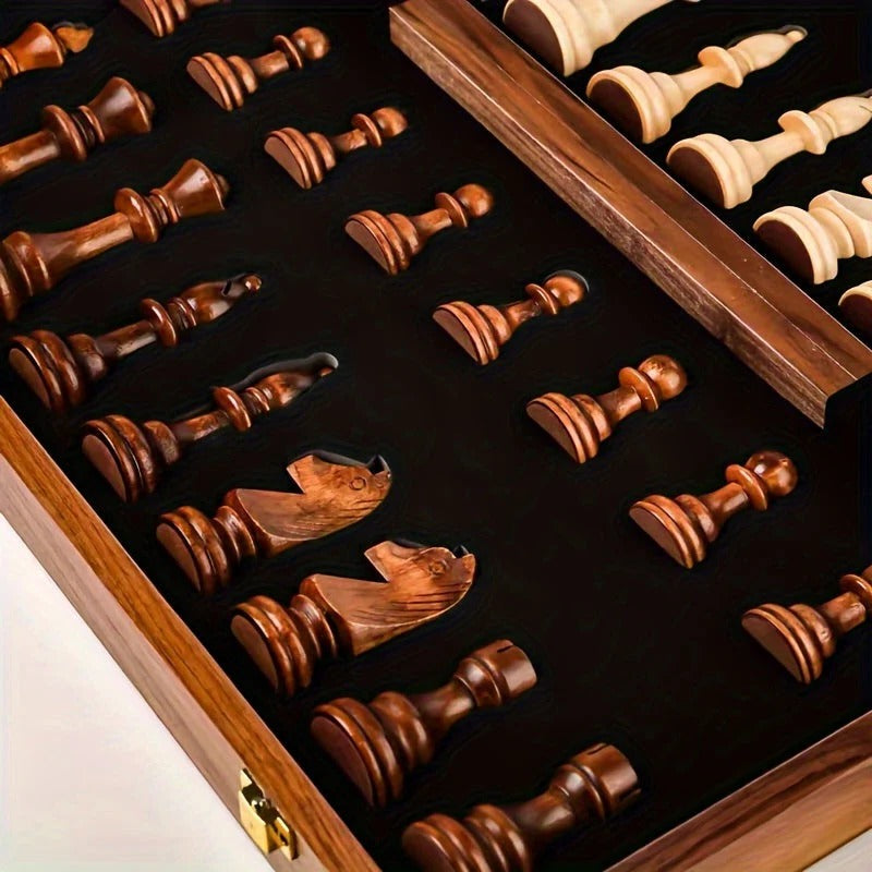 Classic Wooden Chess Set with 34 Intricately Crafted Pieces