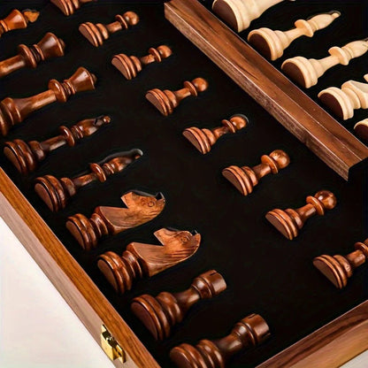 Classic Wooden Chess Set with 34 Intricately Crafted Pieces
