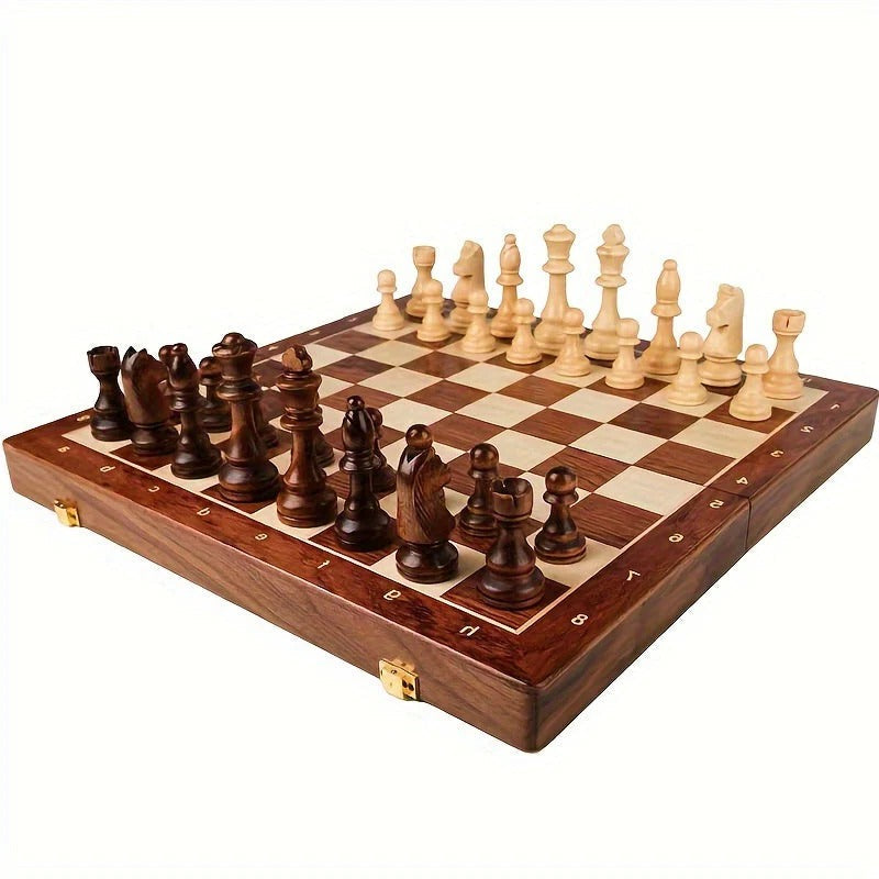 Classic Wooden Chess Set with 34 Intricately Crafted Pieces