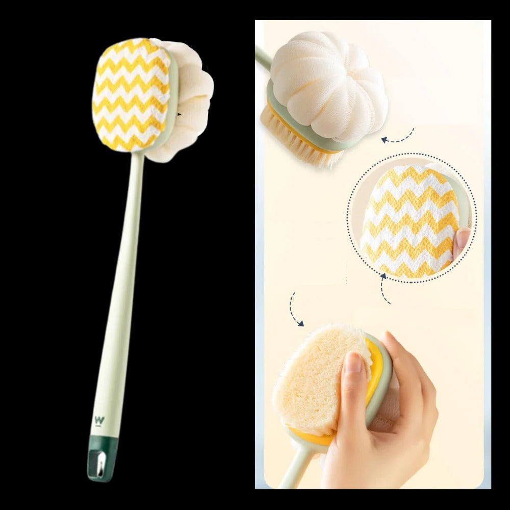 Extended Reach Bath Scrubber with Versatile Dual-Sided Head