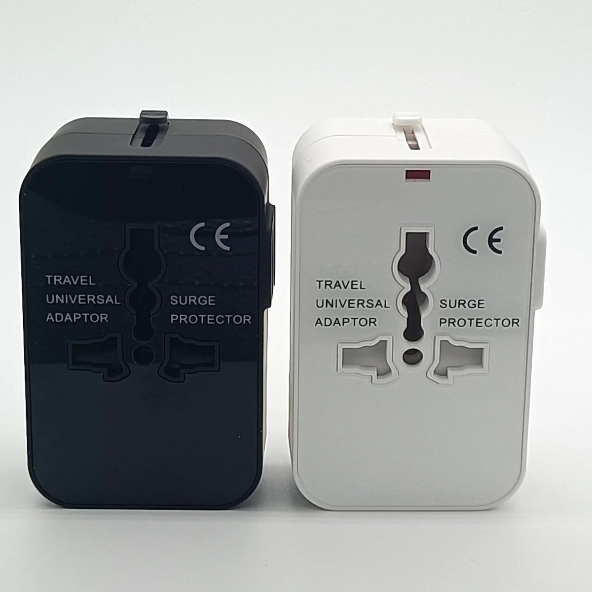 International Plug Adapter with Dual USB Ports for 110V/220V – Black/White