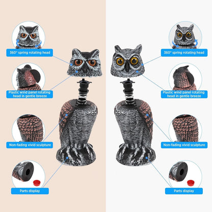 Realistic Owl Decoy Duo with Rotating Heads for Gardens
