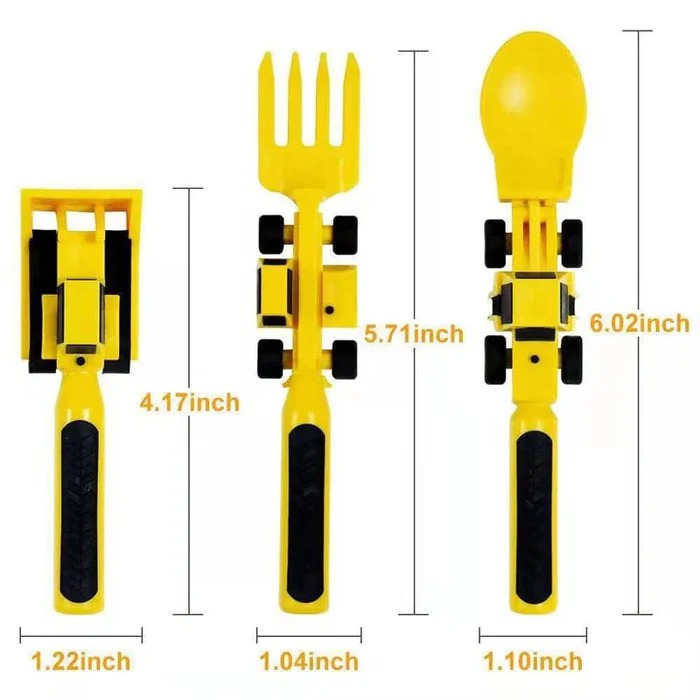 Construction-Themed Divided Plate Set with Easy-Grip Utensils for Toddlers