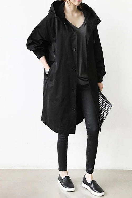 Chic Stretch Coat with Contoured Waist and Breathable Fabric