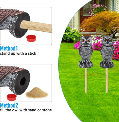 Realistic Owl Decoy Duo with Rotating Heads for Gardens