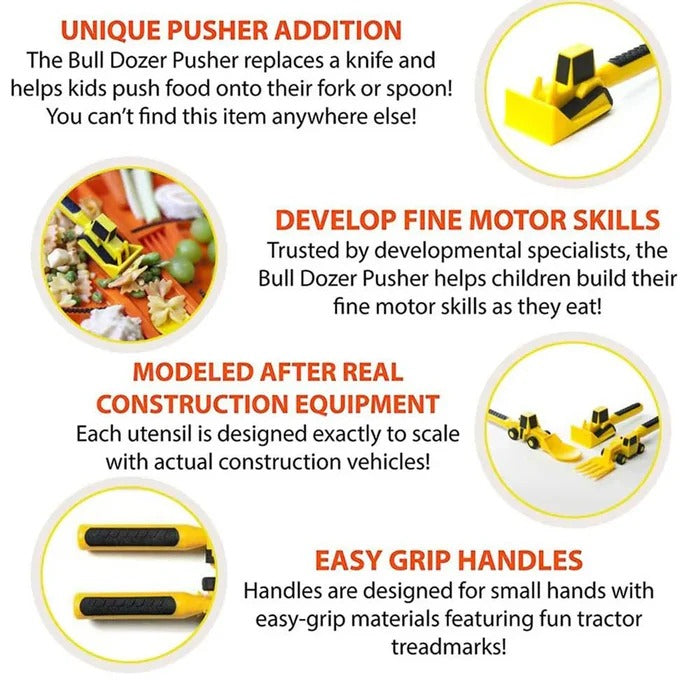 Construction-Themed Divided Plate Set with Easy-Grip Utensils for Toddlers