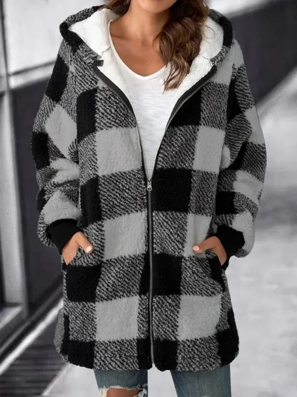 Plaid Oversized Hoodie for Women - Casual Fleece Jacket, S to 5XL