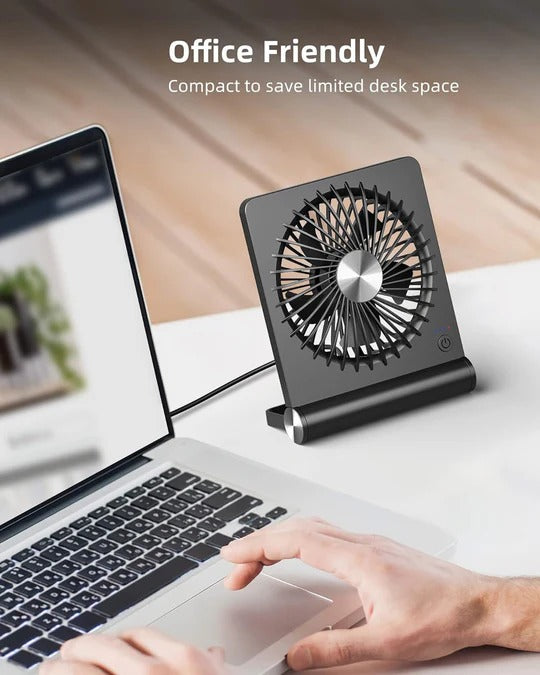 Compact Whisper-Quiet Desk Fan with USB Power and Custom Airflow