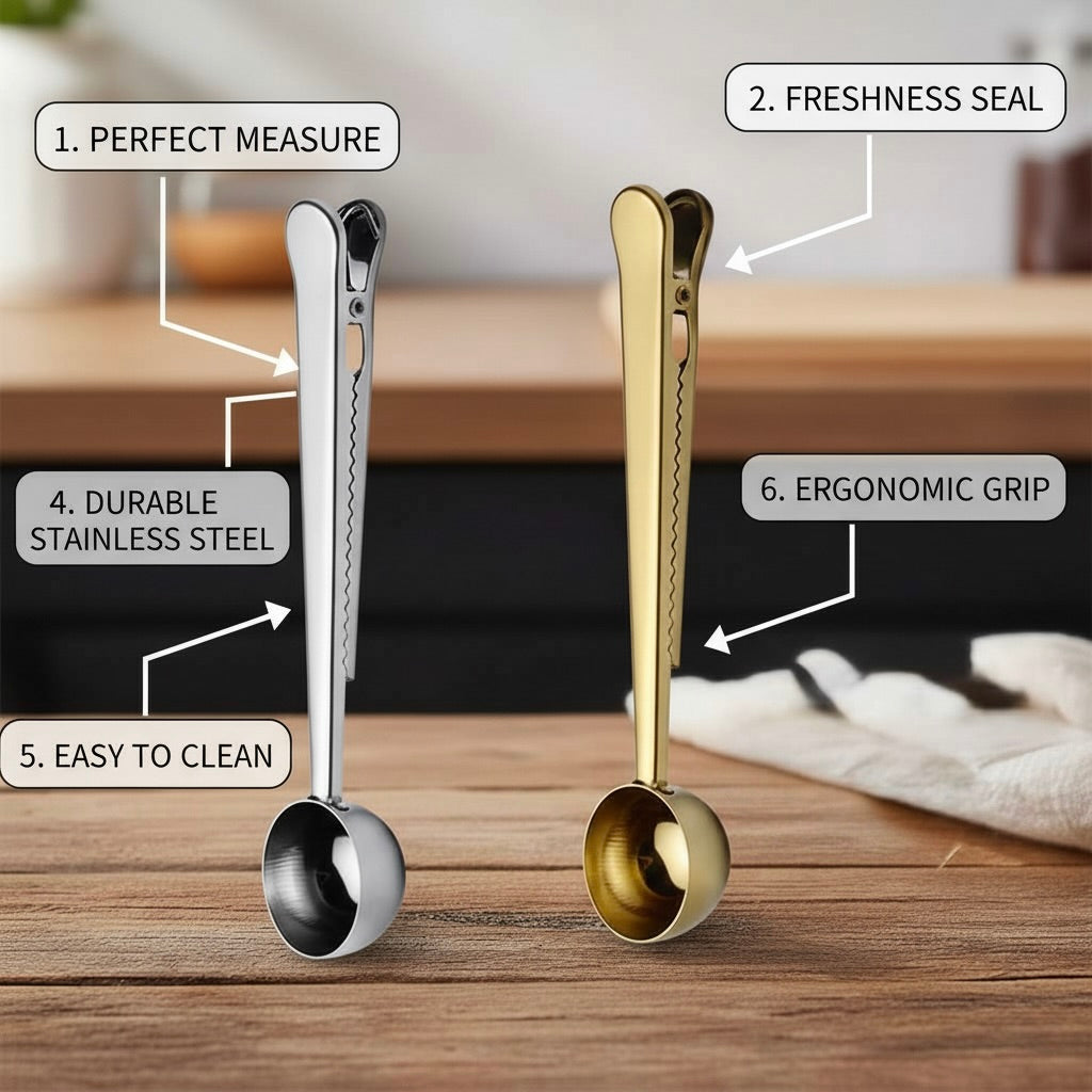 Dual-Function Tea Measure and Clip for Freshness