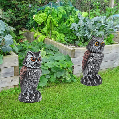 Realistic Owl Decoy Duo with Rotating Heads for Gardens