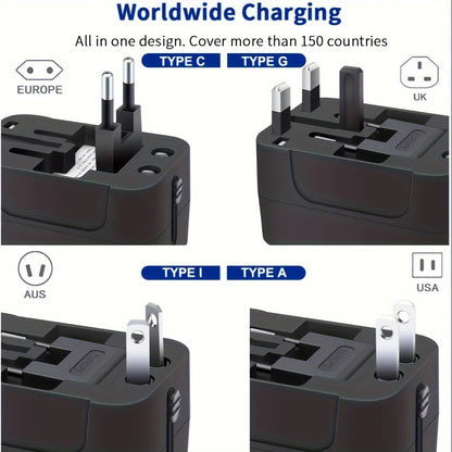 International Plug Adapter with Dual USB Ports for 110V/220V – Black/White
