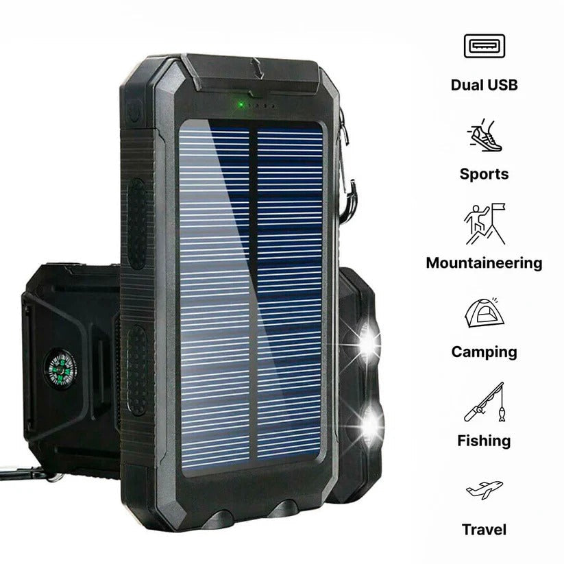 All-Weather Solar Charger with Dual USB Ports and LED Lights