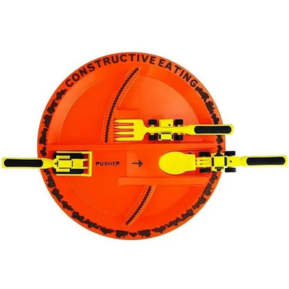 Construction-Themed Divided Plate Set with Easy-Grip Utensils for Toddlers