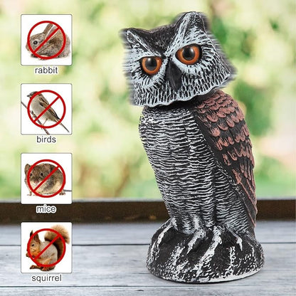 Realistic Owl Decoy Duo with Rotating Heads for Gardens