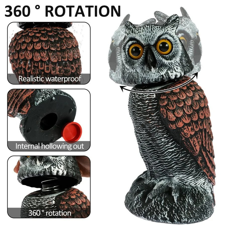Realistic Owl Decoy Duo with Rotating Heads for Gardens