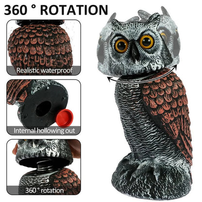 Realistic Owl Decoy Duo with Rotating Heads for Gardens