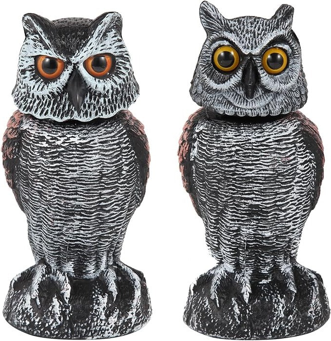 Realistic Owl Decoy Duo with Rotating Heads for Gardens
