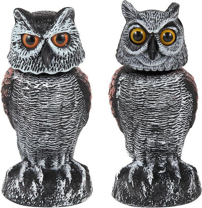 Realistic Owl Decoy Duo with Rotating Heads for Gardens
