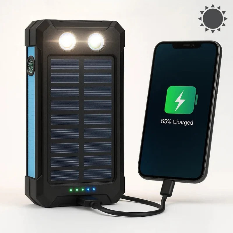 500000mAh Solar Charger with Dual USB Outputs and LED Light