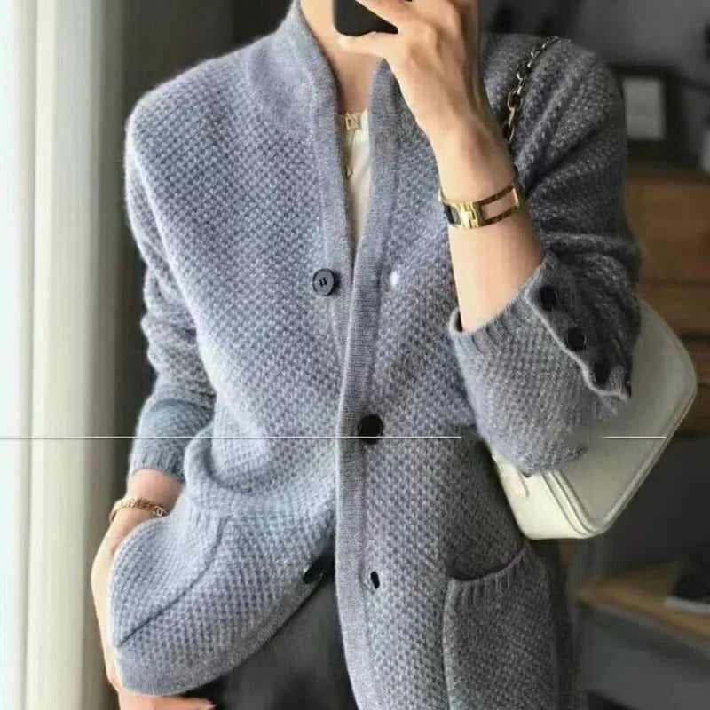 Warmth-Enhanced Sweater Jacket with Cozy Knit and High Neck