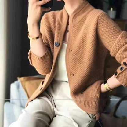 Warmth-Enhanced Sweater Jacket with Cozy Knit and High Neck