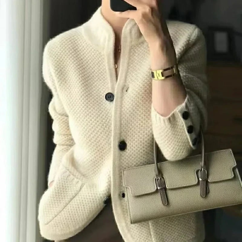 Warmth-Enhanced Sweater Jacket with Cozy Knit and High Neck
