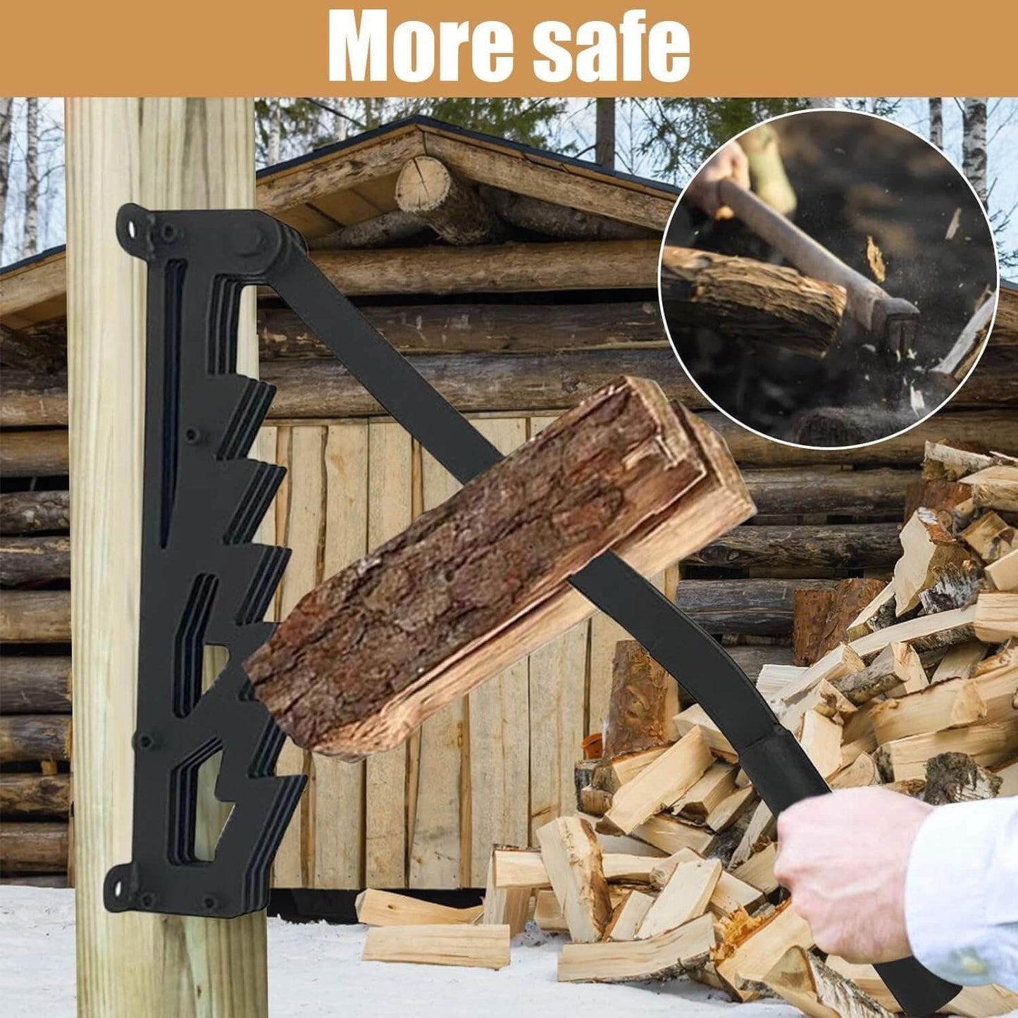 Manual Log Splitter for Firewood, Wall-Mounted with 180-Degree Adjustable Handle